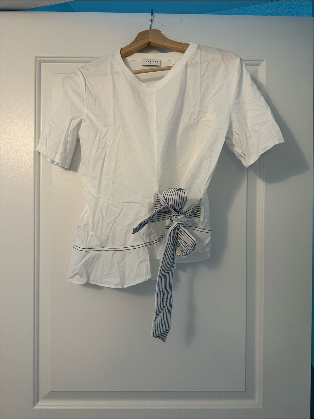Sandro White Node Bow Detail T-Shirt - Picture 3 of 7
